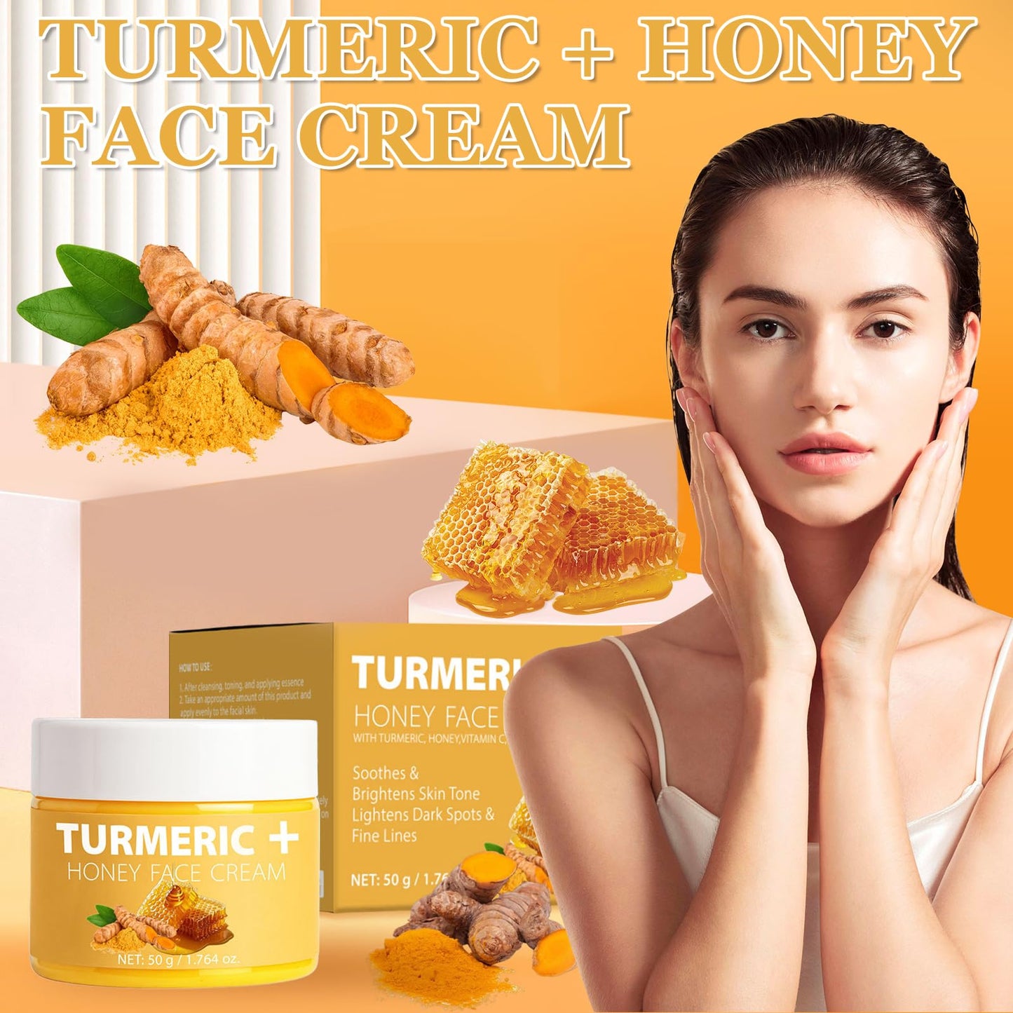 Turmeric Face Cream, Brightening Face Cream with Honey & Vitamin C, Dark Spot Remover for Face, Moisturizing Skin Care Day & Night Facial Cream Wrinkles, Fine Line and Uneven Skin Tone