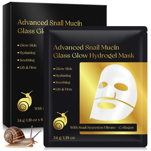 QUANHAO Advanced Snail Mucin Glass Glow Hydrogel Mask, Collagen Face Mask, Deeply Hydrate & Rejuvenate, Glass Skin Face Mask Korean Skincare for All Skin Types, Pack of 6