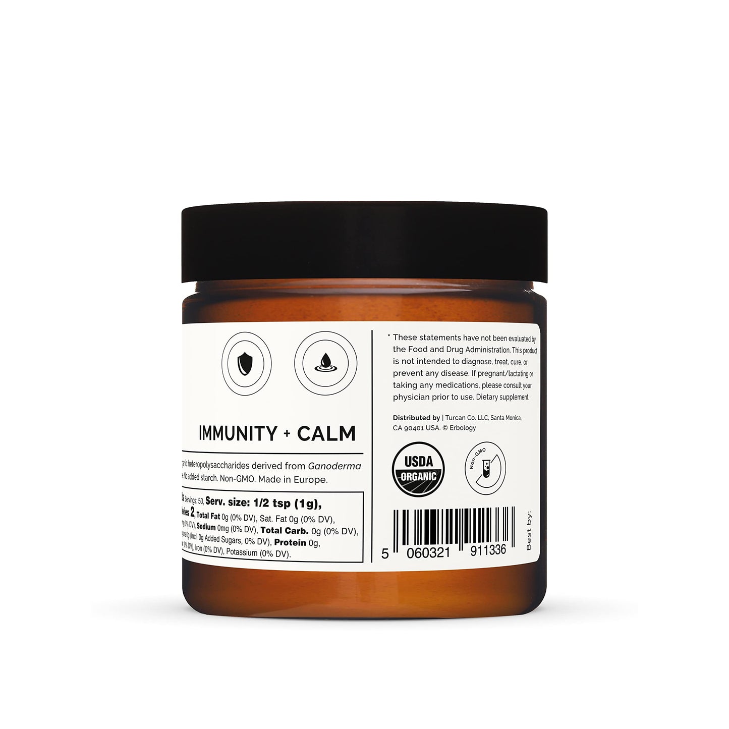 Erbology 100% Organic Reishi Mushroom Powder 50 Servings - 21% Beta-glucans - Immunity Support - Ganoderma Lucidum - Small Batch - Sustainably Grown in Europe - Vegan - Non-GMO - No Added Fillers