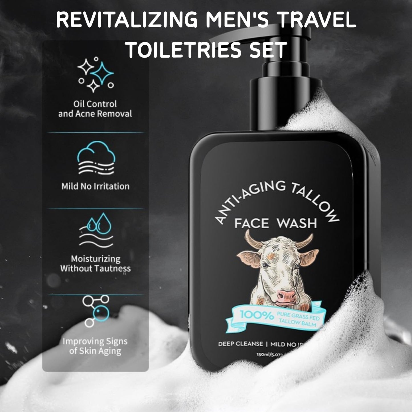 Wrinkle Defense Tallow Balm,3PCS Beef Tallow Skin Care for Men Fathers Day, Mens Gift Set for Dad Face Cream & Face Serum & Face Cleanser, Natural Tallow Moisturizer for Anti-Wrinkle,Hydration&Firming