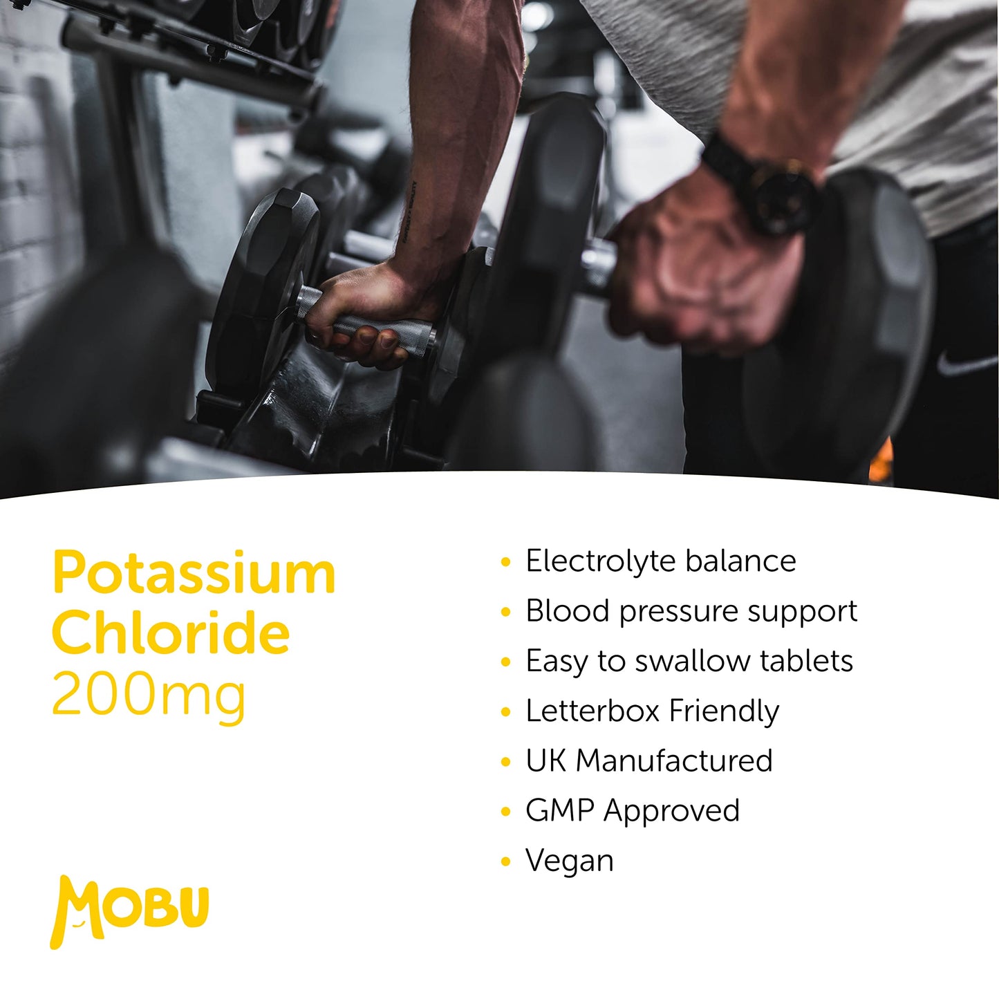 Potassium 200mg 120 Tablets | Contributes to Normal Blood Pressure, Muscle Function and Nervous System Function | Electrolyte Regulation | Potassium Chloride | Vegan GMP Approved | MOBU UK