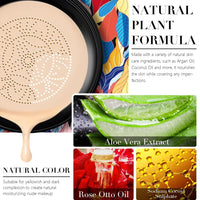 Mushroom Head Air Cushion CC Cream,Moisturizing Concealer Cream, Full Coverage Foundation,Moisturizing BB Cream Makeup Base Long Lasting with Mushroom Makeup Sponge (Natural)
