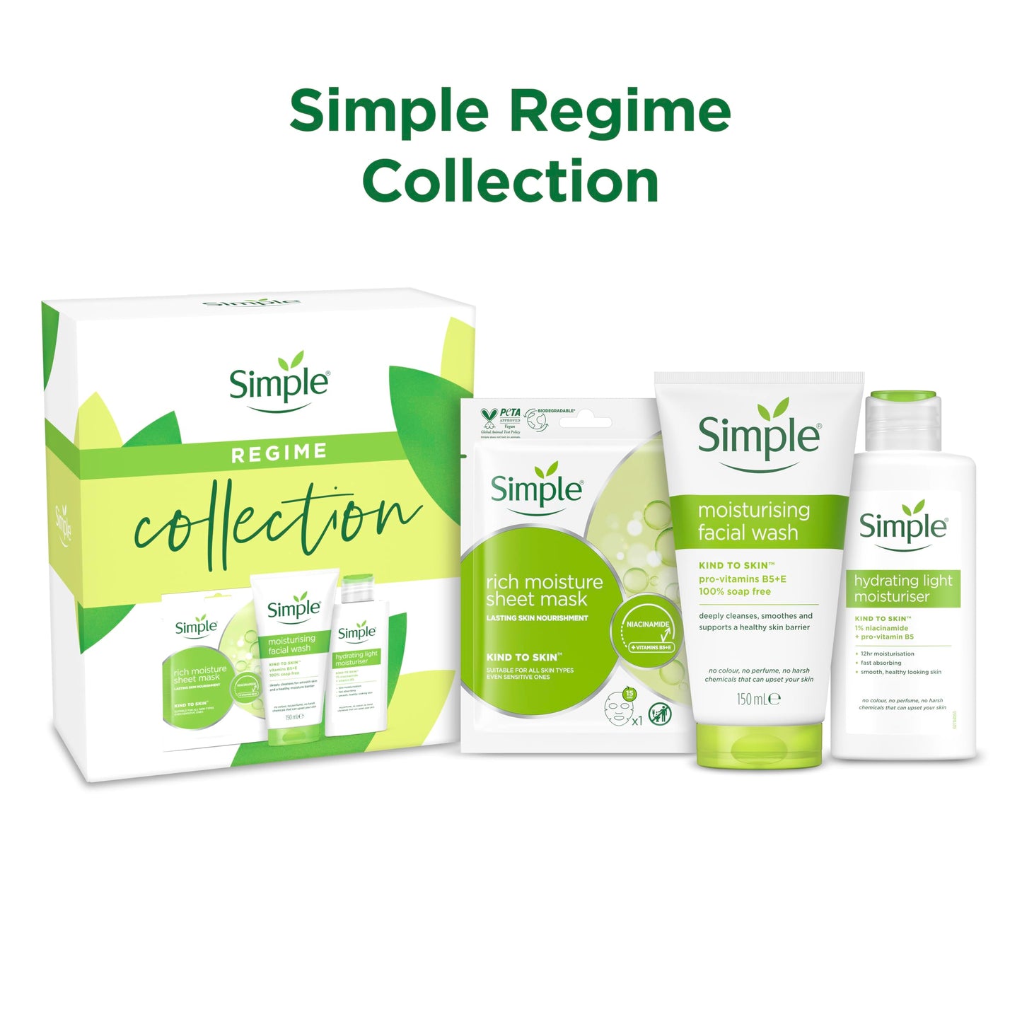 Simple Kind to Skin Regime Gift Set Facial Wash, Sheet Mask & Moisturiser Perfect for Any Occasion 3 piece