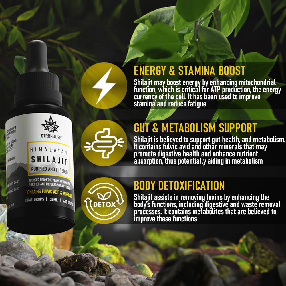 Shilajit Resin Stronglife Himalayan Liquid Oil Drops 30 gram Equivalent | Natural Source of Fulvic Acid & Mineral Oral Drops | UK Lab Certified | 30ml