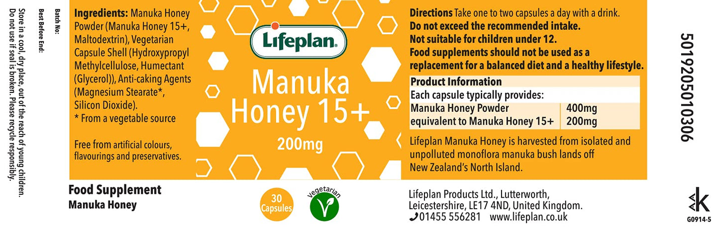 Lifeplan Manuka Honey 16+ 200mg 30 Caps (Pack of 3)