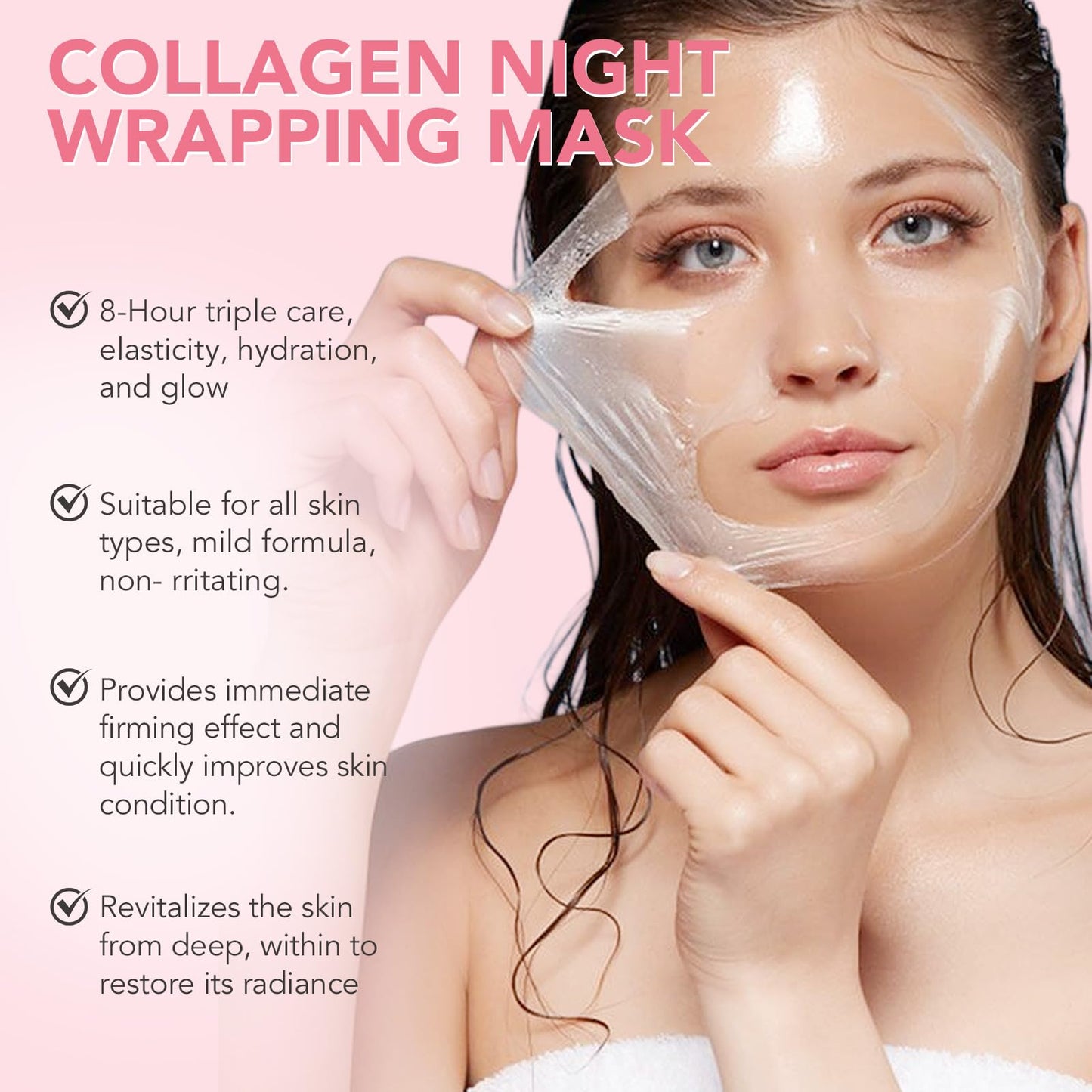Generic Deep Collagen Anti-Wrinkle Lifting Mask with Hyaluronic Acid & Aloe Vera, Elasticity, Hydrating, Firming and Moisturizing, Overynight Hydrating Face Mask for All Skin Types -2.53 fl.OZ