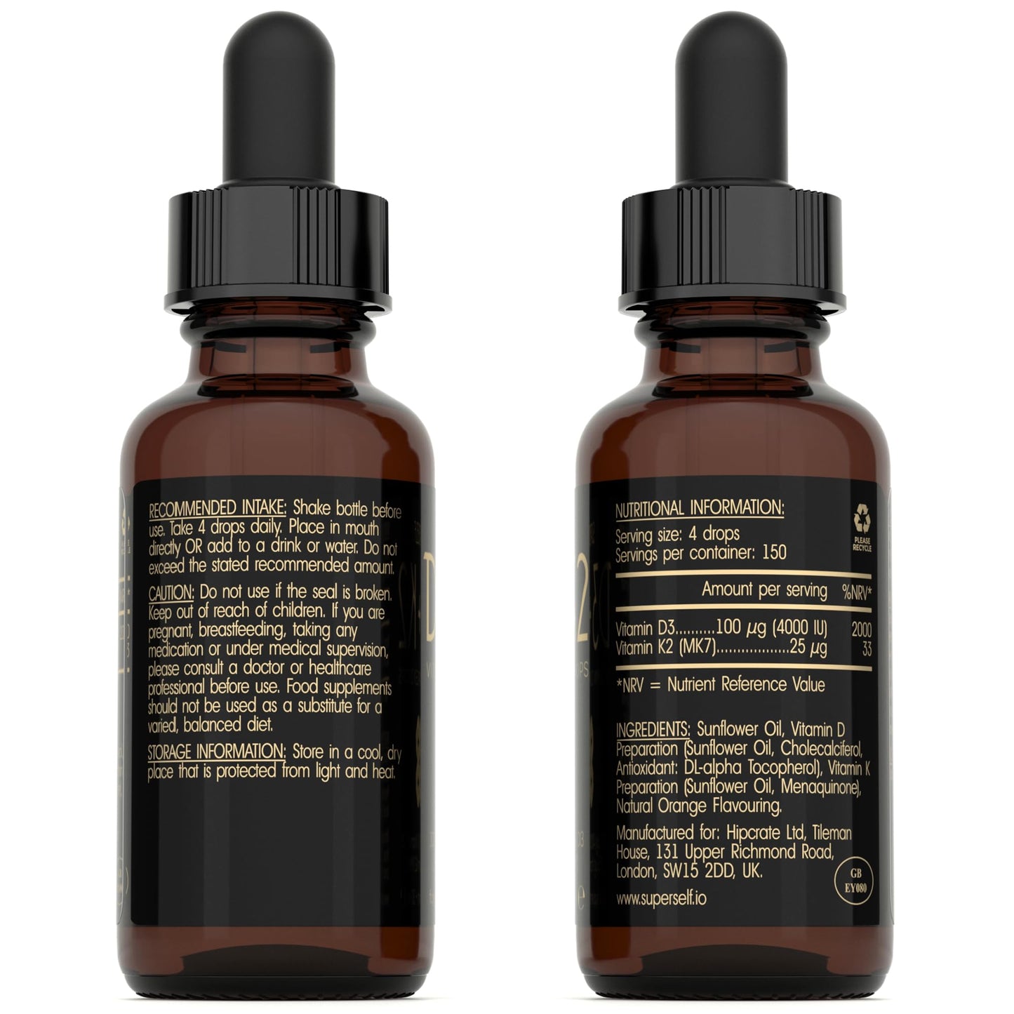 Vitamin D Drops - Vitamin D3 K2 Liquid Supplement for Adults - High Strength Vitamin D 4000 IU & Vitamin K2 25mcg Dose - 30ml 600 Drops - Vitamin D Liquid 1000IU per Drop - Vegetarian - Natural Orange