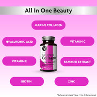 Premium Collagen Supplements for Women - High Strength Marine Collagen with Hyaluronic Acid, Biotin, Vitamin C & E - Supports Radiant Skin, Hair & Nails - UK Made - 90 Capsules