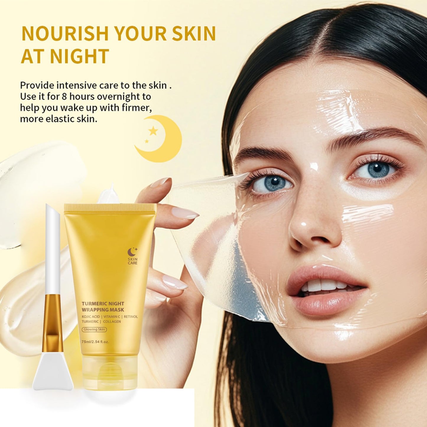 Turmeric Collagen Face Mask, Collagen Night Wrapping Mask, Peel Off Face Masks, Overnight Korean Skincare – Hydrating, Brightening & Firming Facial Treatment For Glowing Skin