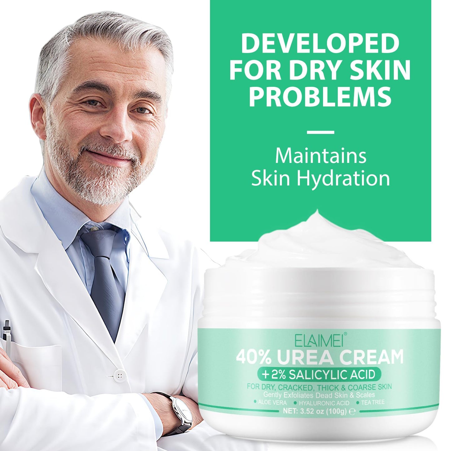 Generic Urea 40% Foot Cream+2% Salicylic Acid, Moist Cracked Heel Repair Cream, Enriched With Tea Tree & Hyaluronic Acid & Aloe Vera Extracts, Deeply Moisturising, Gently Removes Dead Skin And Calluses 100g