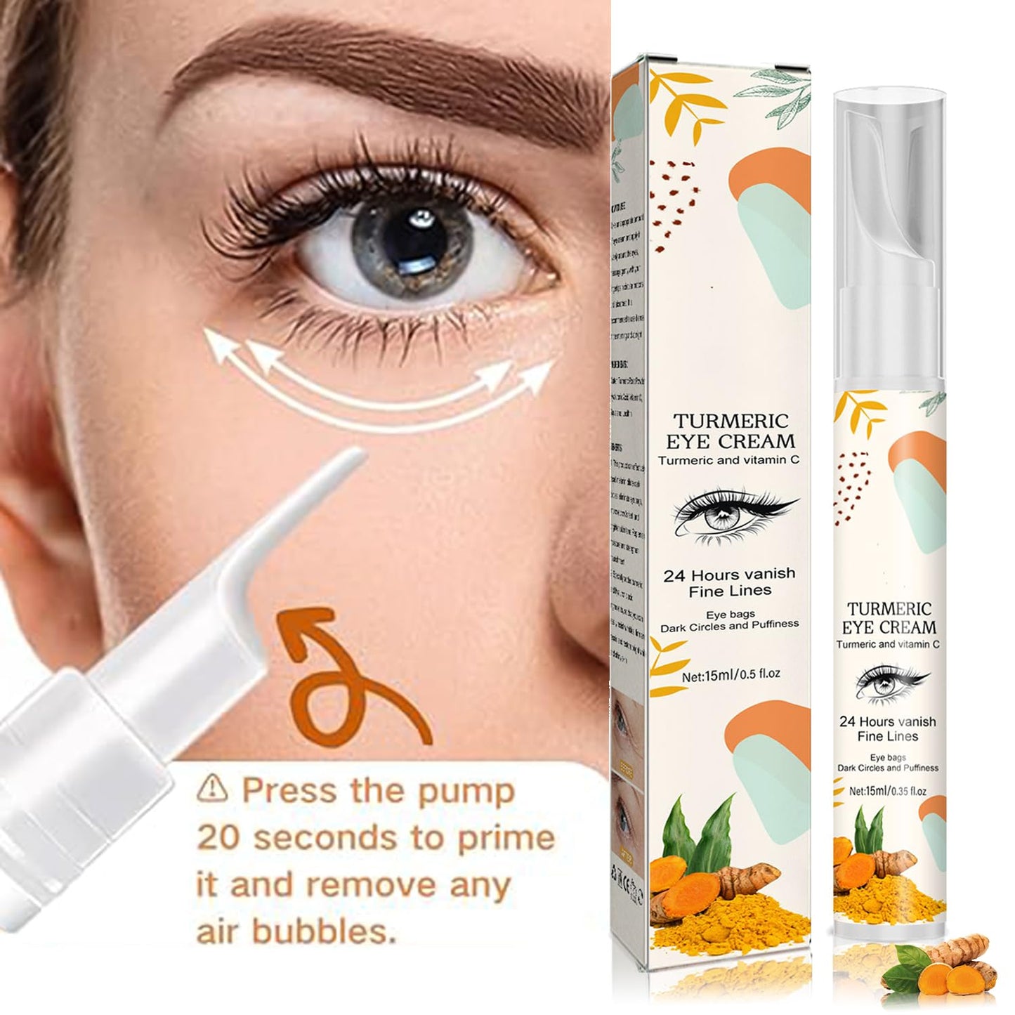Generic Turmeric Eye Cream, Turmeric Under Eye Balm for Dark Circles, Puffiness Corrector, Brightening Eye Formula, Aging Support Cream, For Tired Eyes, Dull Skin Tone, Fine Texture Lines, Firm Feel