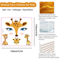 AmiCera Kids Tattoos, 10 Sheets Glitter Face Tattoos for Kids, Temporary Fake Tattoo for Party Festival Birthday, Quick Face Painting Makeup, Water Transfer, Safe & Long Lasting, Cute Animal Stickers