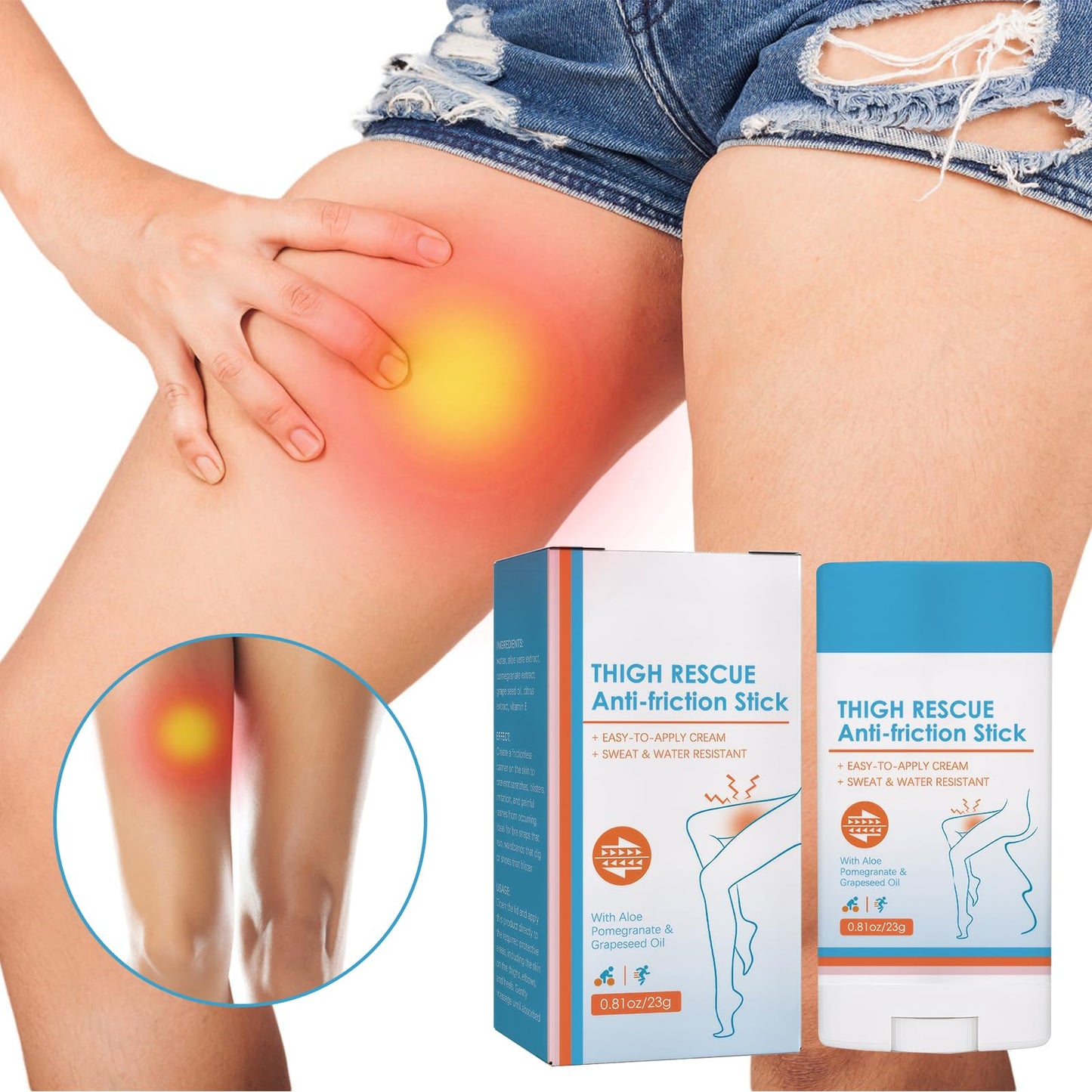 Neyeau 2PCS Megababe Thigh Rescue,Waterproof Running Chafing Stick,Megababe,Thigh Rescue & Skin Protection,for Heel,Lower Arm,Thigh,Legs,Skin Protection-23g,mit zwei Anti-Verschleiß-Patches