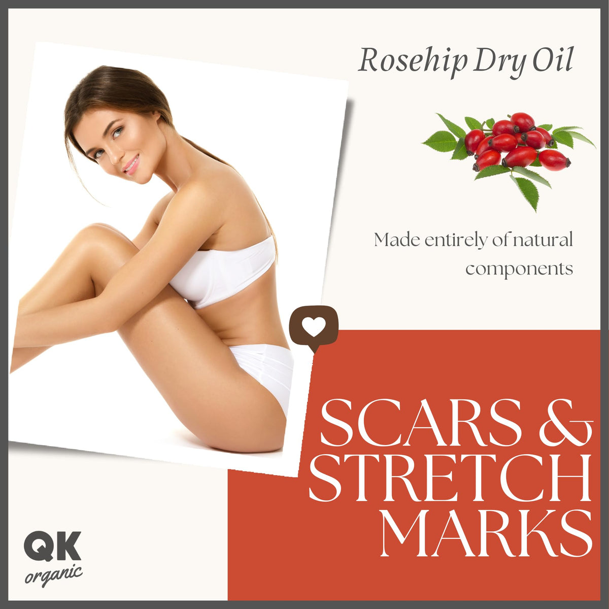 QKnatur Rosehip Dry Oil 100ml: Intense Nourishment, Fast Absorption, Anti-Stretch Marks for Skin and Hair, Antioxidant, Anti-Aging, Natural, and Vegan