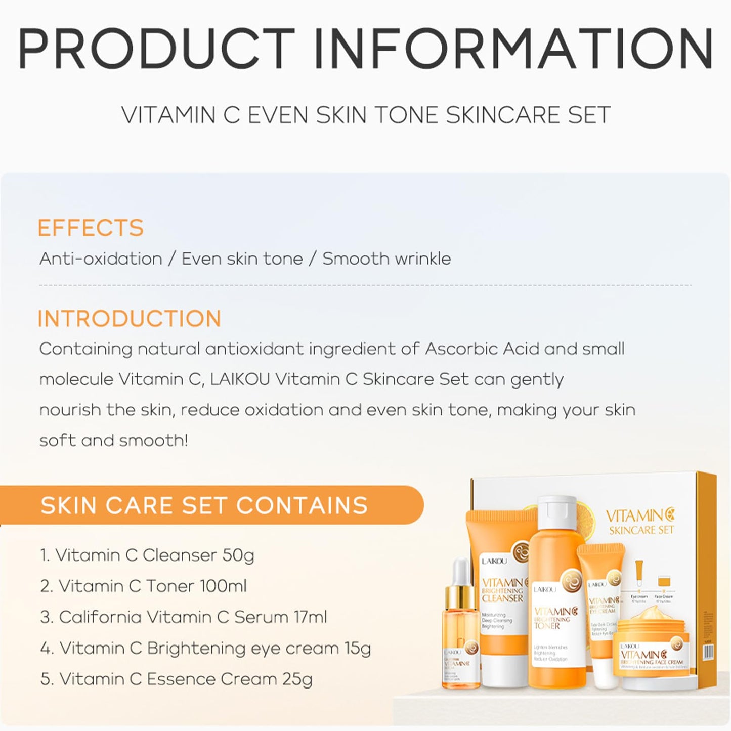 ChicNana Skincare Set, Vitamin C Skin Care Sets & Kits -Cleanser, Toner, Serum, Eye Cream & Face Cream, Hair Care Gift Set for Teenage girls, Facial Care Kit for Radiant Skin, Pamper Sets for Women Gifts(5PCS)