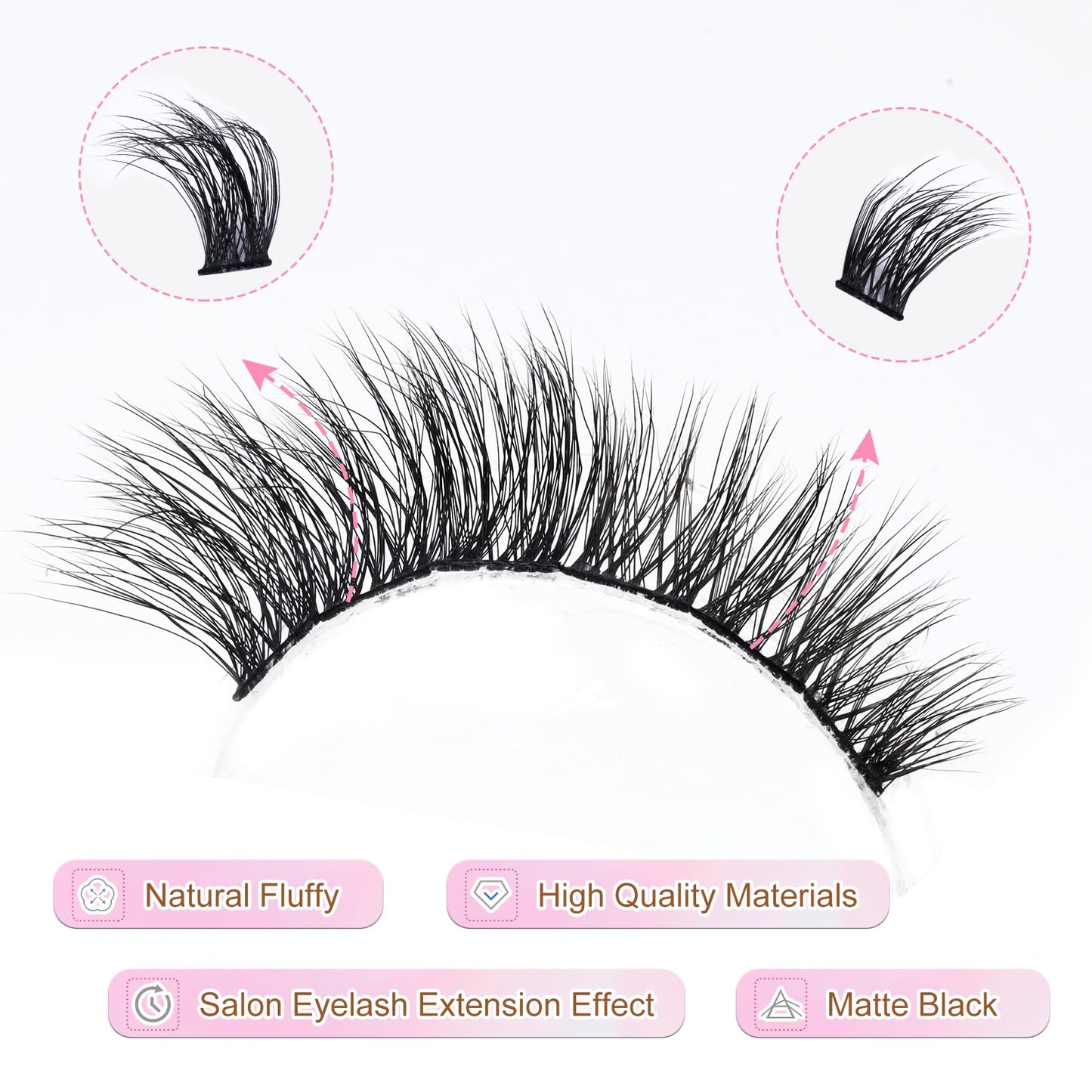 3D Fluffy Lash Clusters 14mm EMEDA Individual Wispy Cluster Eyelash Extensions 14mm DIY Cluster Lashes 3D Effect Eyelash Clusters (3D-EME333-14mm)