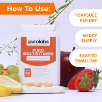 Multivitamins & Minerals Supplement - 34 Essential Nutrients - Daily Multivitamin Tablets for Men & Women - 60 Vegan Capsules - Made in The UK by Purolabs
