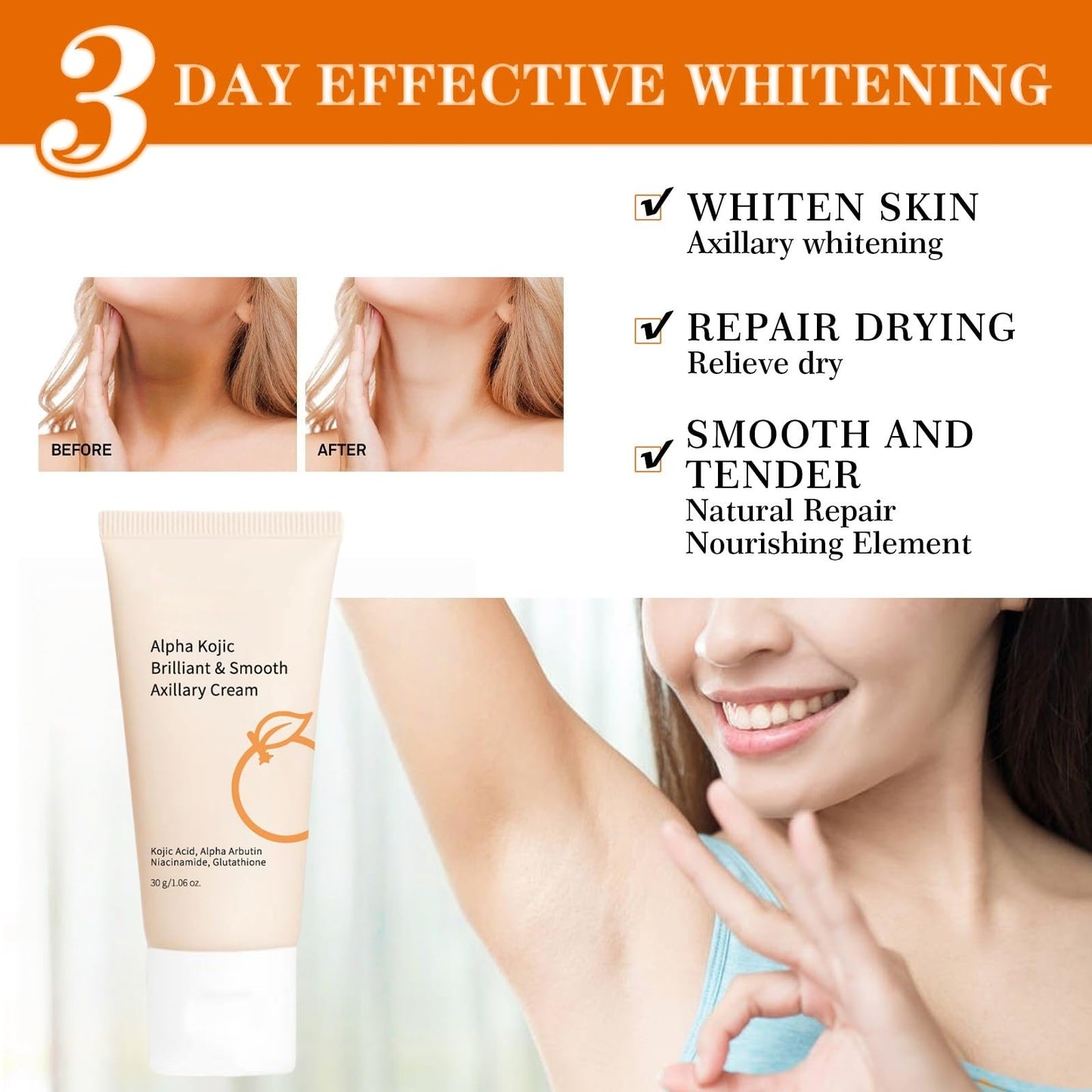CiLiHai Kojic Acid Whitening Formula for Targeted Body Care,Specialized Lightening Cream for Underarms and Delicate Zones,Brightening Lotion with Odor Reduction Technology,Cream for Smooth Even Skin Tone