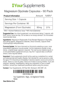 Magnesium Glycinate | 90 Capsules | True Fully Chelated Magnesium | No Blends or Buffered Bisglycinate | UK Made | Vegan Friendly