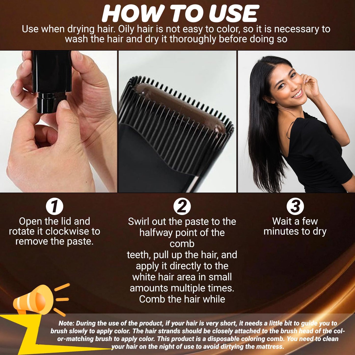 nnOuOnn 3PCS Temporary Hair Dye Comb, Hair Color Stick, Waterproof and Sweat-Proof Hair Dye Combs, Portable 2-In-1 Touch-Up Hair Colouring Combs for Women & Men Gray Hair Coverage (Black Brown*3)