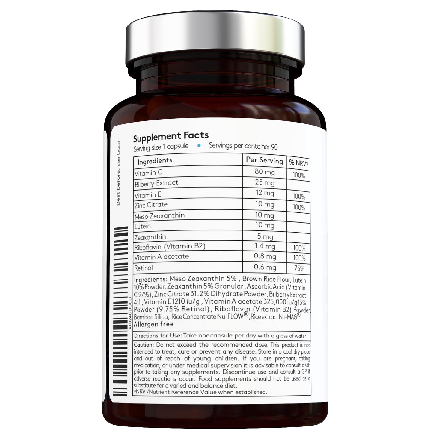Vital Haven Complex Triple Action Formula - Meso Zeaxanthin + Lutein + Zeaxanthin with Bilberry and Vitamin C/A/E/B2 with Zinc for Maximum Absorption - Max Potency - Premium Ingredients - Vegan - Made in The UK