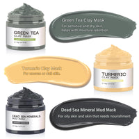 DUNTAIL Clay Mask Set – Face Masks Skincare with Turmeric, Dead Sea Mud & Green Tea for Deep Cleansing and Oil Control (3 x 70g)