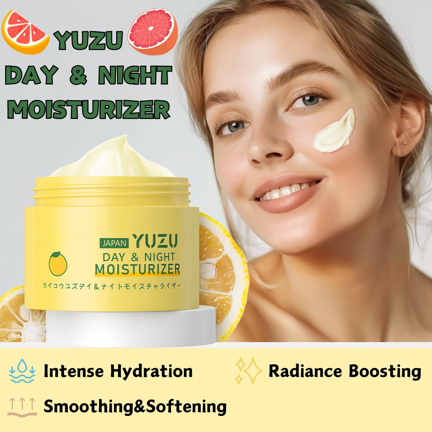 ISBEAUSOLS YUZU Day & Night Face Moisturiser, Face Cream for Dry Skin, Moisturiser Face Women & Men for Smoothing & Softening, Nourishing & Hydrating Face Moisturisers, Natural YUZU Cream Face Care