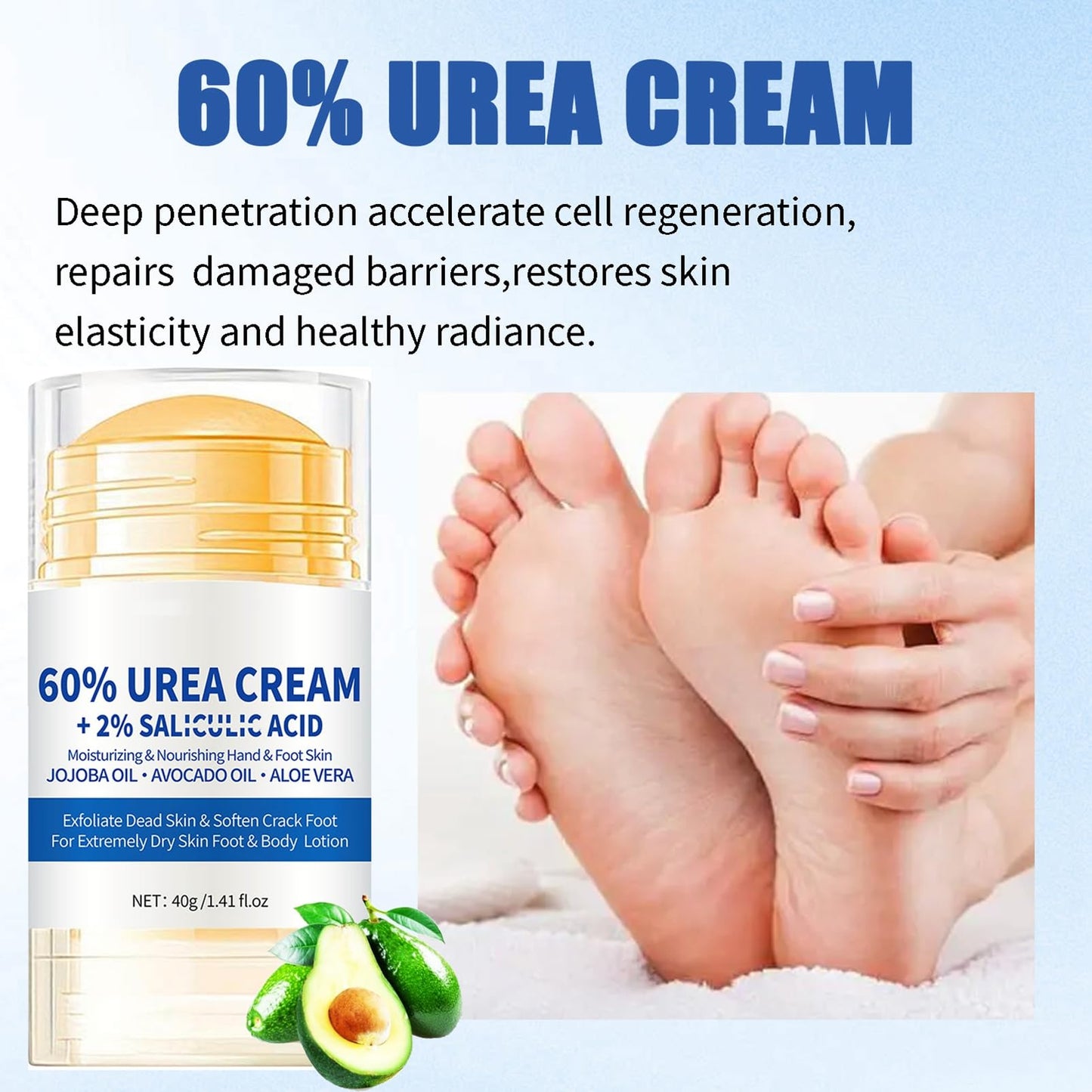Urea Cream 60% for Feet & Dry Cracked Skin - Urea Foot Cream - Cracked Heel Repair Cream - Intense Moisturiser to Remove Hard Skin - Skin Care Hands & Feet
