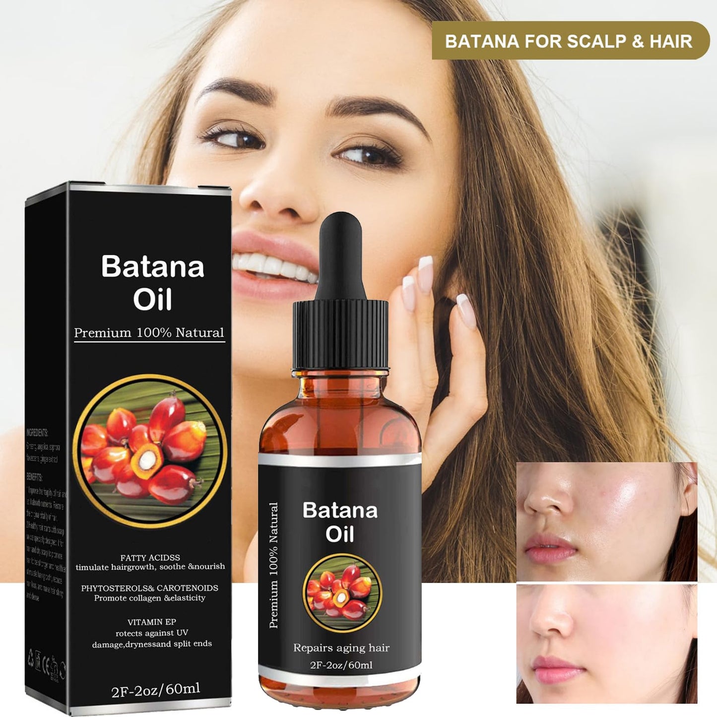 LUMKMAS Batana Oil for Hair Growth, Batana Hair Oil, Repairing & Nourishing Batana Oil for Damaged Hair, Prevents Hair Loss, Eliminates Split Ends, 100% Natural Batana Oil for Men & Women