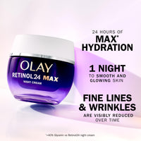 Olay Retinol 24 MAX Night Cream Face Moisturiser, Skincare with Antioxidant Vitamin E, 40% Glycerin Overnight Anti Aging Skin Care: Smooths, Renews and Hydrates, 50ml (vs Retinol24 Night Cream)