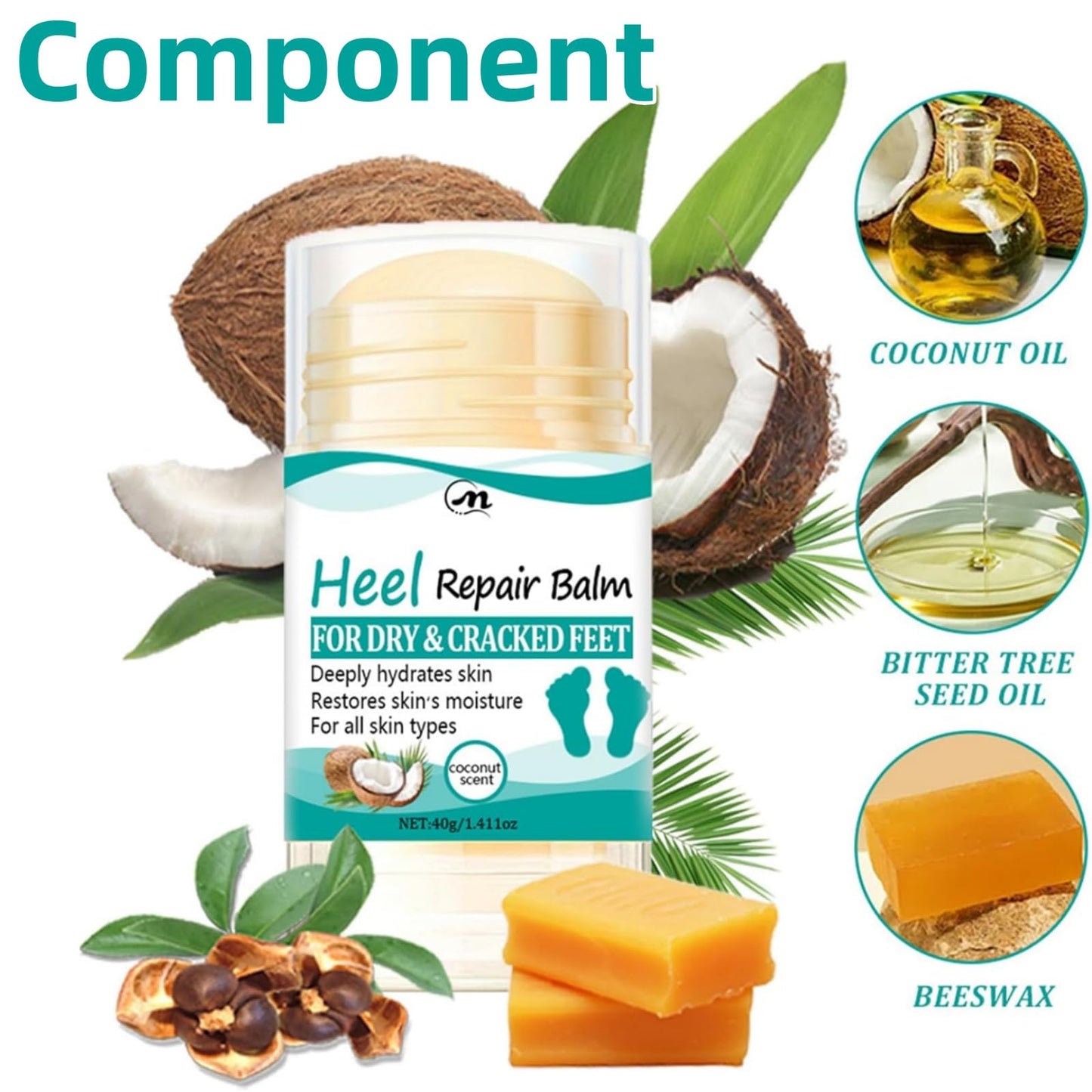 Yoowan Coconut Heel Balm Stick,Foot Cream for Very Dry Feet,Cracked Heel Repair Cream,Foot Moisturiser,Fo-Ot Cre-Am For Hard Skin,Softening & Removing Hard Skin,Deep Moisturizing,For Body Hands&Feet Knees