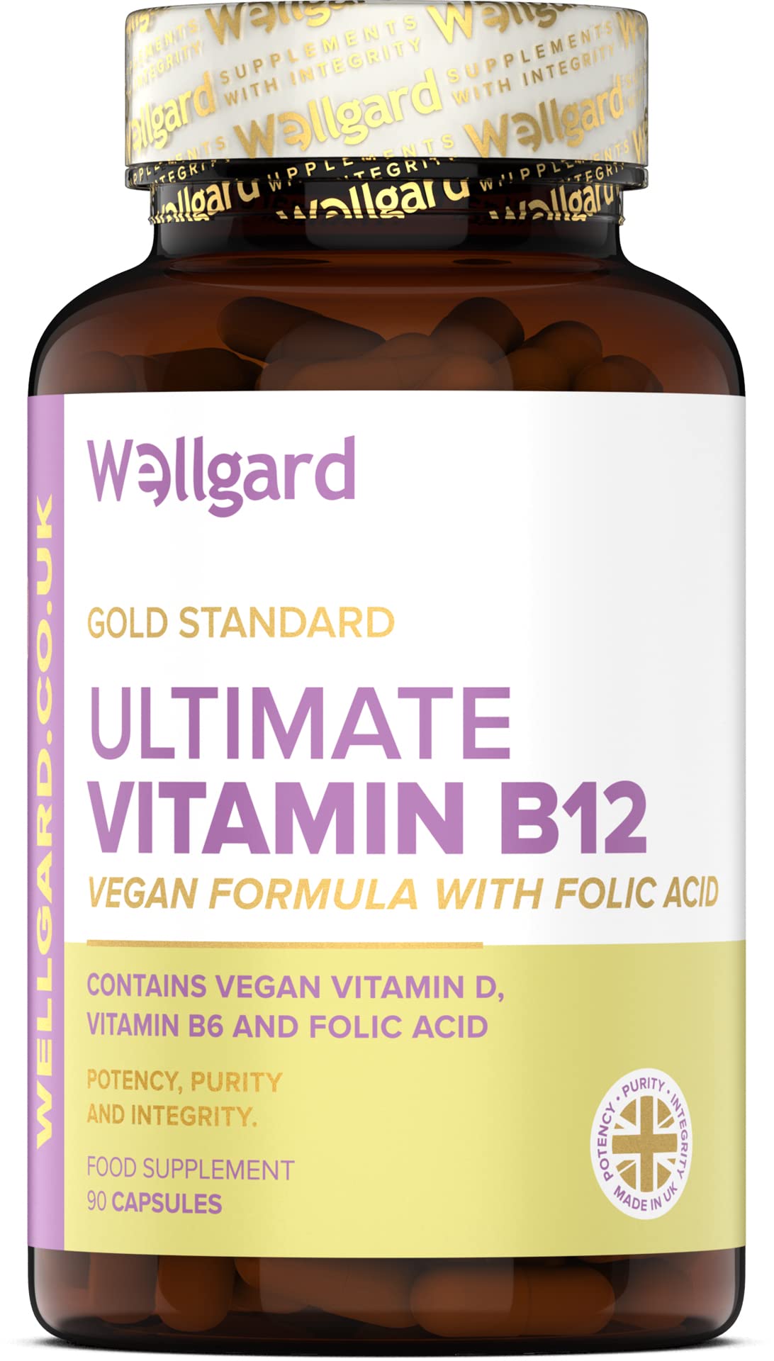 Wellgard Vegan Vitamin B12 High Strength by Wellgard - Folic Acid, Vitamin B6, Vitamin D3, B12 Supplement for Men & Women, Made in UK
