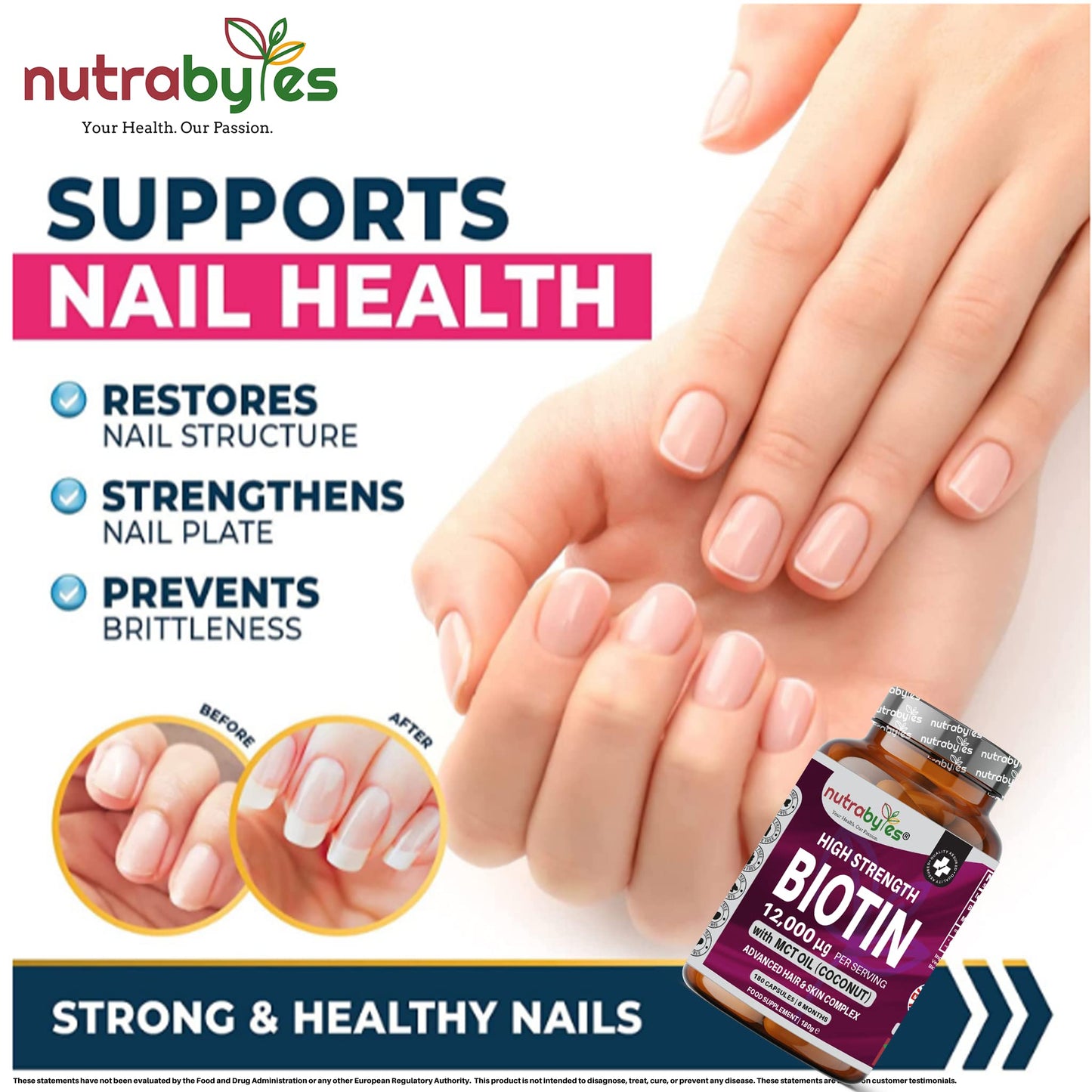 Biotin Hair Growth Supplement 12000mcg enriched with Coconut Oil (MCT), 180 Vegan Capsules, 6 Months Supply, Hair Growth Supplement Capsules for Men & Women, Healthy Skin, Hair, Nails - Made in UK