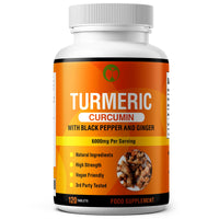Natural Foundation Turmeric Curcumin & Black Pepper with Ginger | High Strength 120 Tablets 6000mg per Serving | Made in The UK | Natural Health Supplement for Men & Women (120)