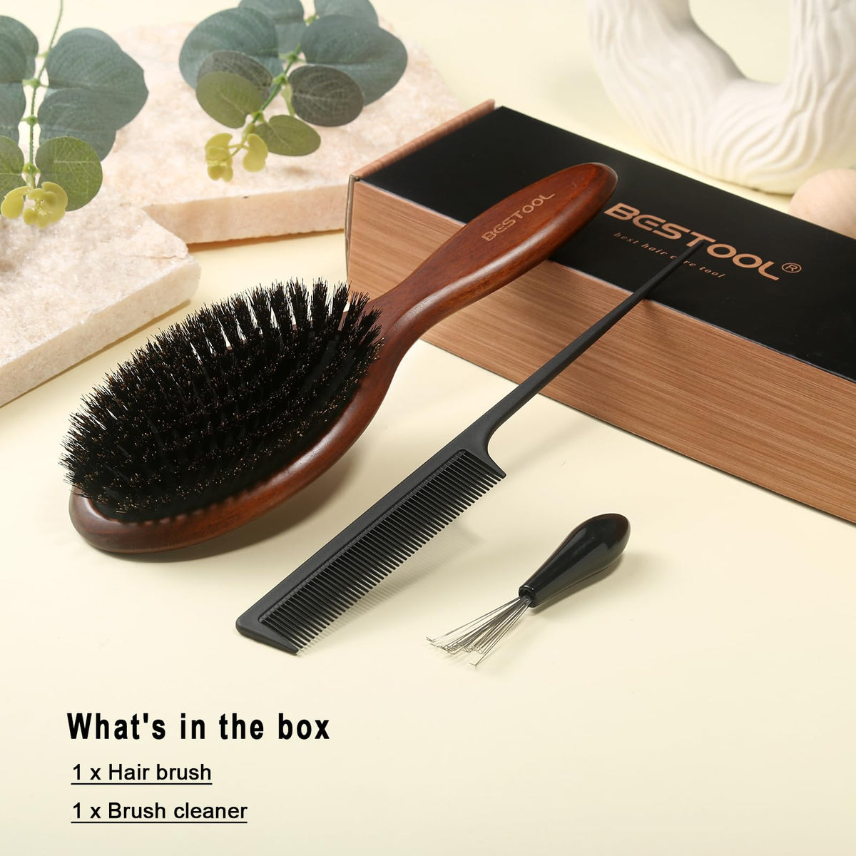 BESTOOL Hair Brush, Boar Bristle Hair Brush for Women Men Children, Beech Paddle Natural Boar Bristle Brush for Thin, Fine Hair, Improve Hair Texture (Beech)