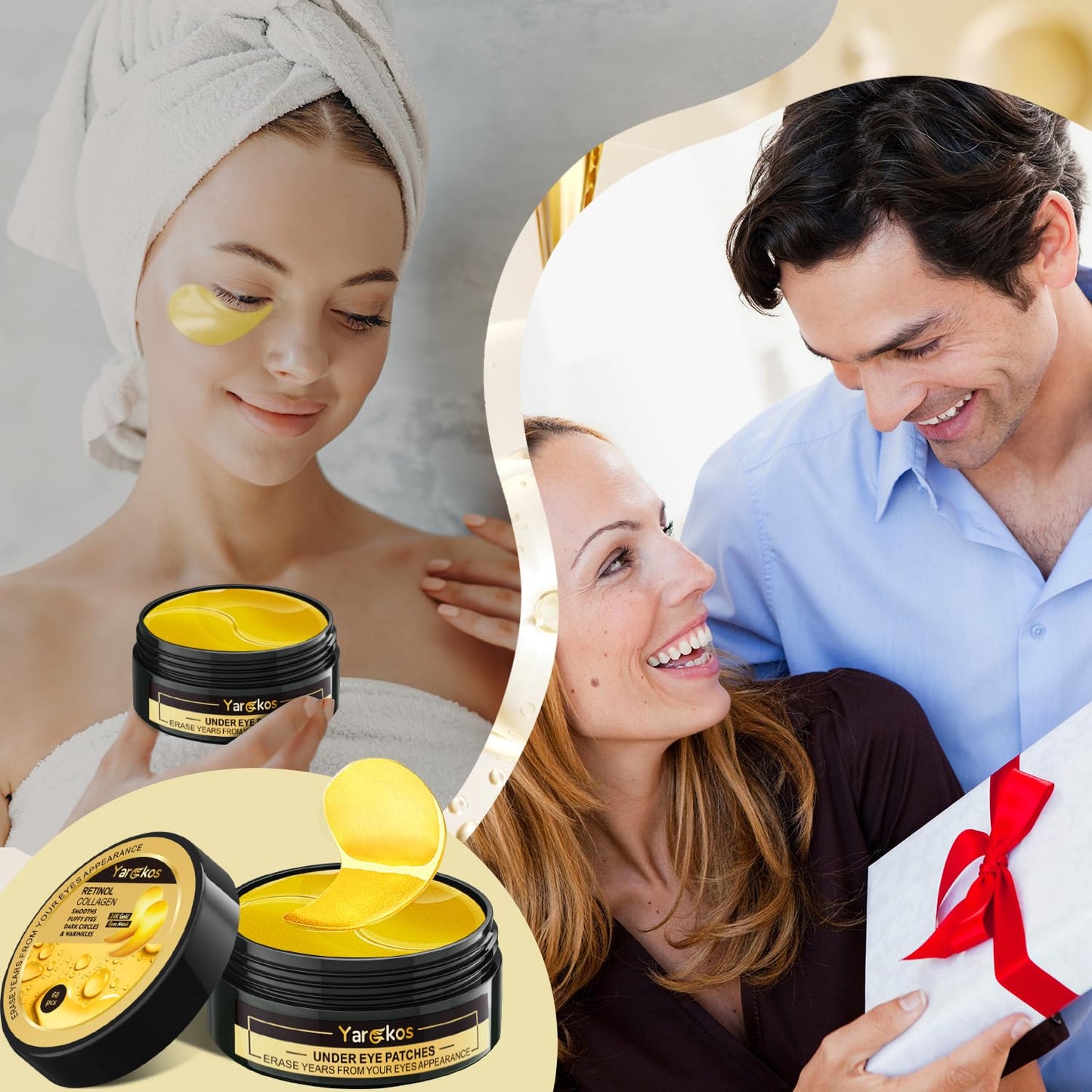 Mifeloy 60 Pcs 24K Gold Under Eye Patches, 30 Pairs Women Undereye Mask for Puffy Eyes Dark Circles Treatment, Beauty Skin Care Products, Men Collagen Gel Pads Hydrating for Eye Bags Puffiness Wrinkle