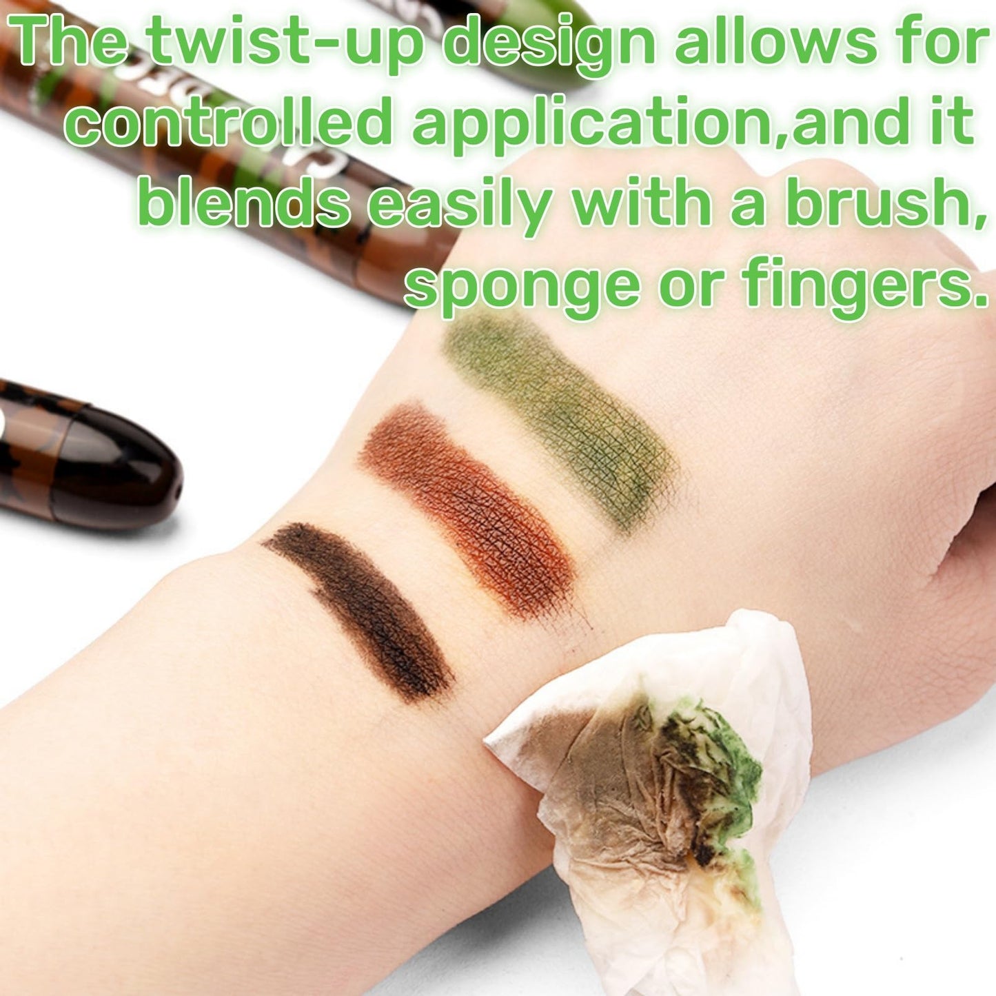 3 Color Camo Face Paint,Camo Face Paint Stick Set,3 Colors Eye Black Camo Face Paint,Waterproof&Sweat-Resistant Body and Eye Camouflage,Camouflage Hunting Face Paint Stick,Face Paint,Green Body Paint
