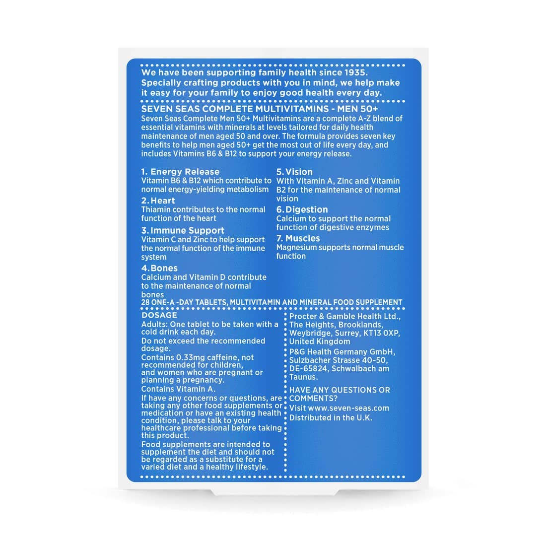 Seven Seas Complete Multivitamins For Men 50+, Energy Release Complex, 28 Tablets Tailored For Daily Health Maintenance, Vitamins & Minerals, 7 Key Benefits, Blend With Vitamin B6 & B12, D & Zinc