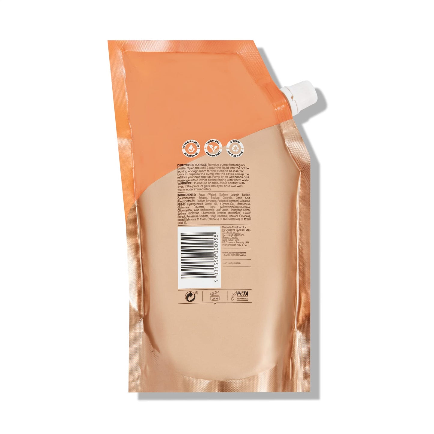 SANCTUARY Sanctuary Spa Antibacterial Handwash Refill Pouch, No Mineral Oil, Cruelty Free & Vegan Hand Soap Refill, 500ml, Orange