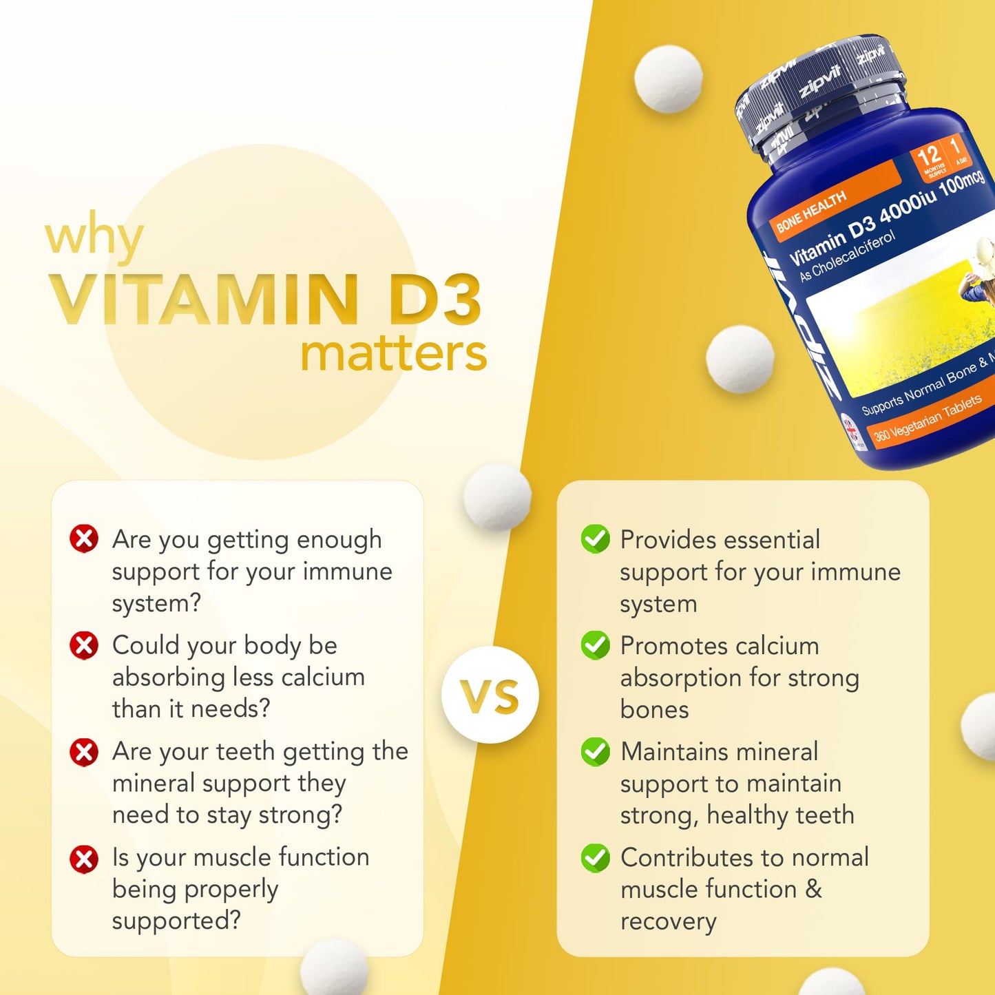 Zipvit Vitamin D 1000IU, 1 Year Supply, 365 Vegetarian D3 Tablets, High Absorption, Easy-to-Swallow Vitamin D Tablets for Immune, Bone & Muscle Health