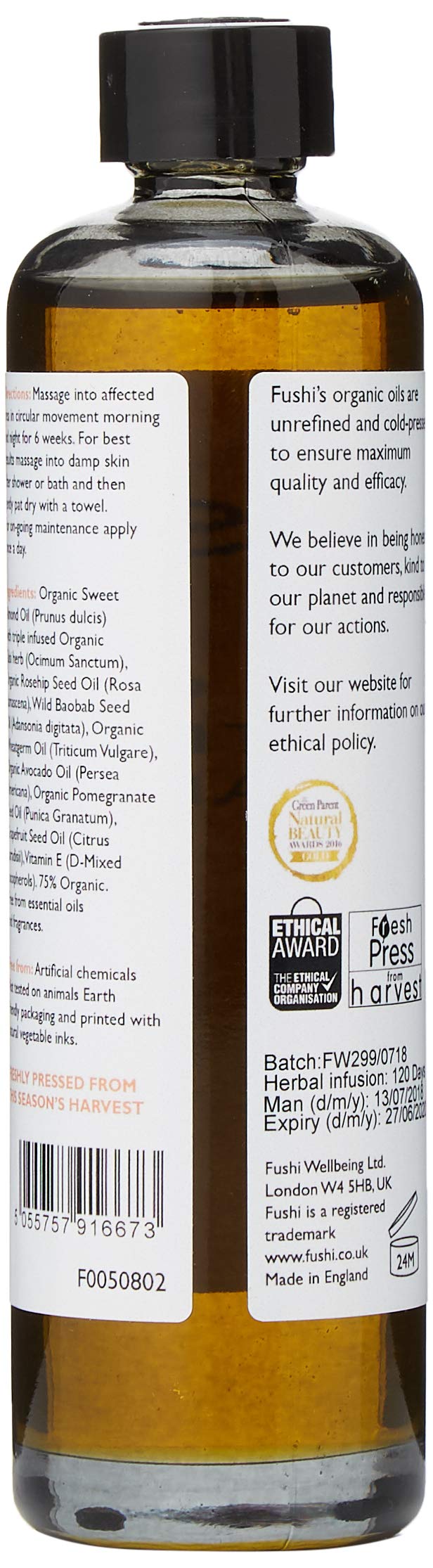 Fushi Really Good Stretch Mark Oil 100ml | Best for Stretch Marks, Scars, Dehydrated Skin & Uneven Skin Tone | Unfragranced Natural Formulation | Triple Strength Indian Tulsi |Ethical & Vegan