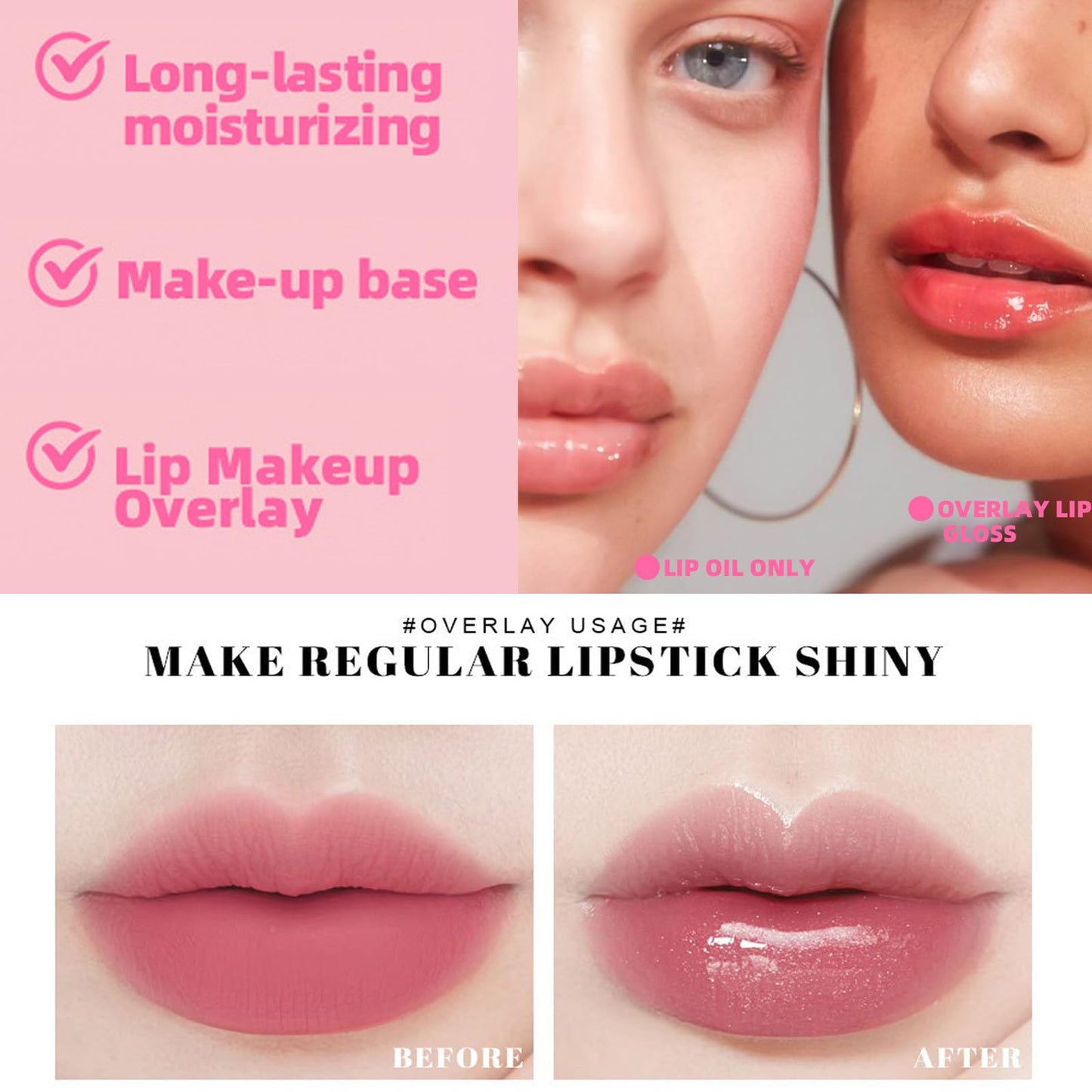 GEEWHILE Lip Gloss 3 Pcs Hydrating Lip Oil Set, Moisturizing Roll-On Lip Gloss Set Plumping Lip Oil Liquid Lipstick, No-Sticky Long Lasting Lip Glow Balm Lip Care for Dry and Chapped Lips