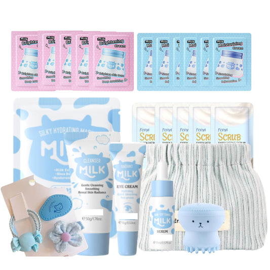 Cureluxe Milk Skin Care Set - Milk Skin Care Gifts Set - Teenager Girl Gifts for Daily Care Use 24pcs
