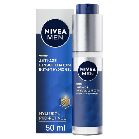 NIVEA MEN Hyaluron Face Gel (50 ml), Anti Wrinkle Moisturiser for Men, Face Moisturiser with Hyaluronic Acid, Men's Firms Skin and Instantly Hydrates