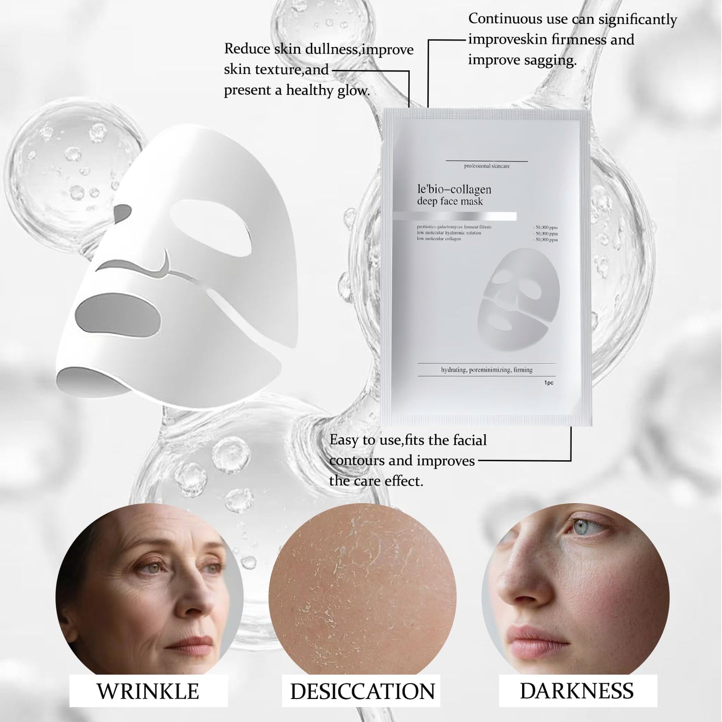 SHENYI 1Pcs Nifora Bio Collagen Mask Korean Hydrating Sheet for Pore Refining, Firming, And Sensitive Skin Relief, Overnight Moisturizing Mask for Smooth, Radiant Glow