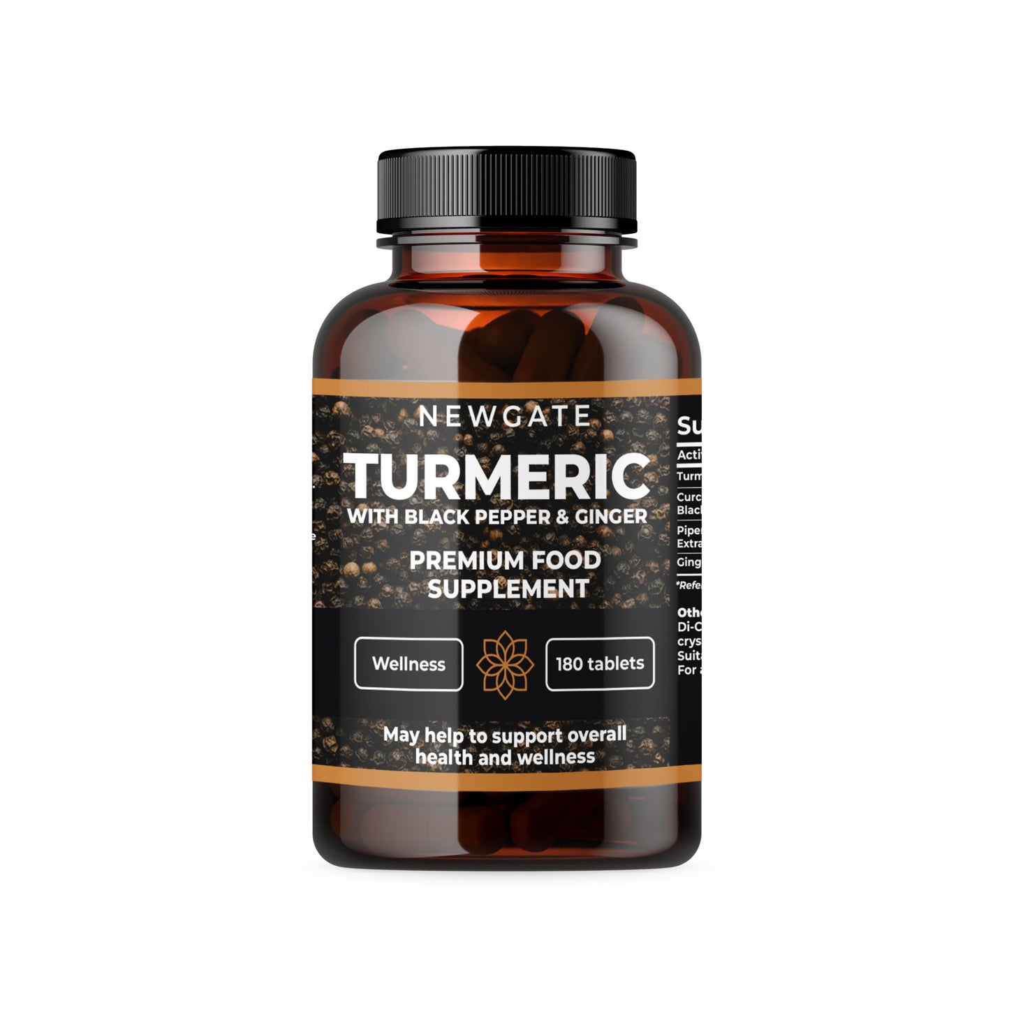 Newgate Labs Turmeric with Black Pepper and Ginger 180 High Strength Tablets - Overall Wellness Support - Premium Nutritional Supplement - GMO Free - Halal - Made in The UK