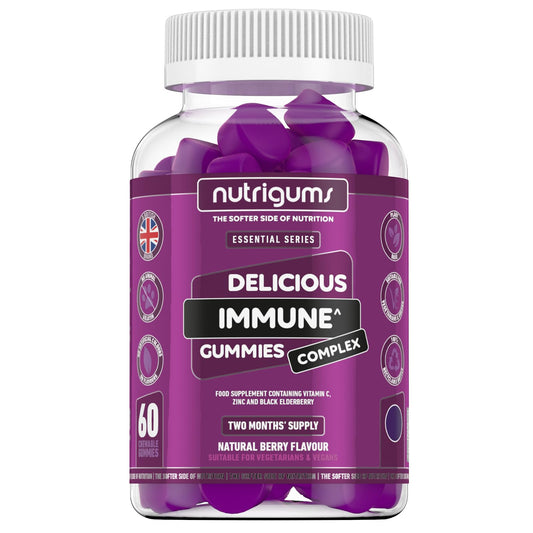 Nutrigums Immune Support 60 Blueberry Flavour Gummies | Two Month Supply | Elderberry Extract 2000mg, Vitamin C 50mg and Zinc 5mg | Vegan Friendly | Suitable for 12+ Years by NUTRIGUMS®