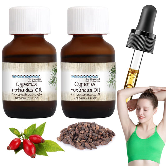 2 Pcs Cyperus Rotundus Oil 60 Ml Cyperus Rotundus Cypress Oil for Hair Removal Cyprus Rotundus Oil Natural Can Reduce Body Hair Growth Moisturize and Nourish the Skin