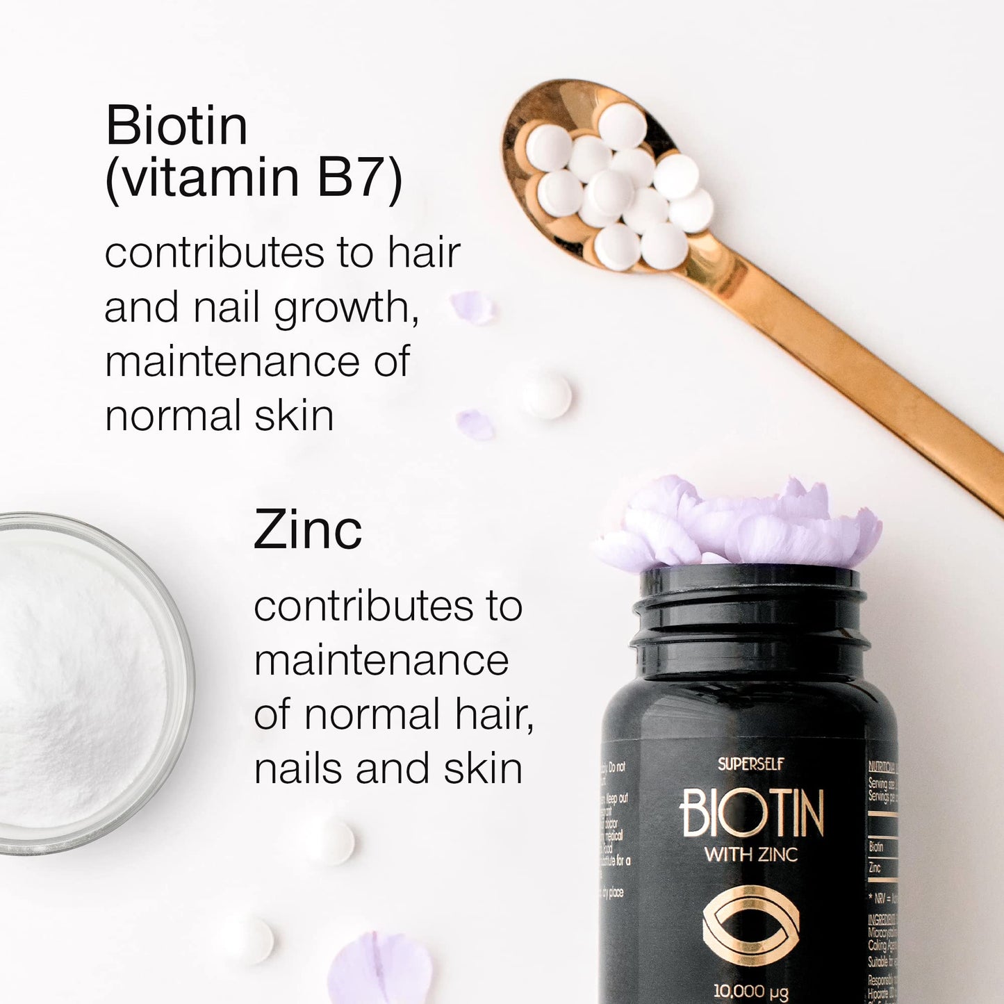 Biotin Hair Growth Tablets - Hair Skin and Nails Vitamins for Women & Men - 180 Biotin Tablets with Zinc 10000 mcg - High Strength Biotin Supplements - UK Made - Superior Absorption