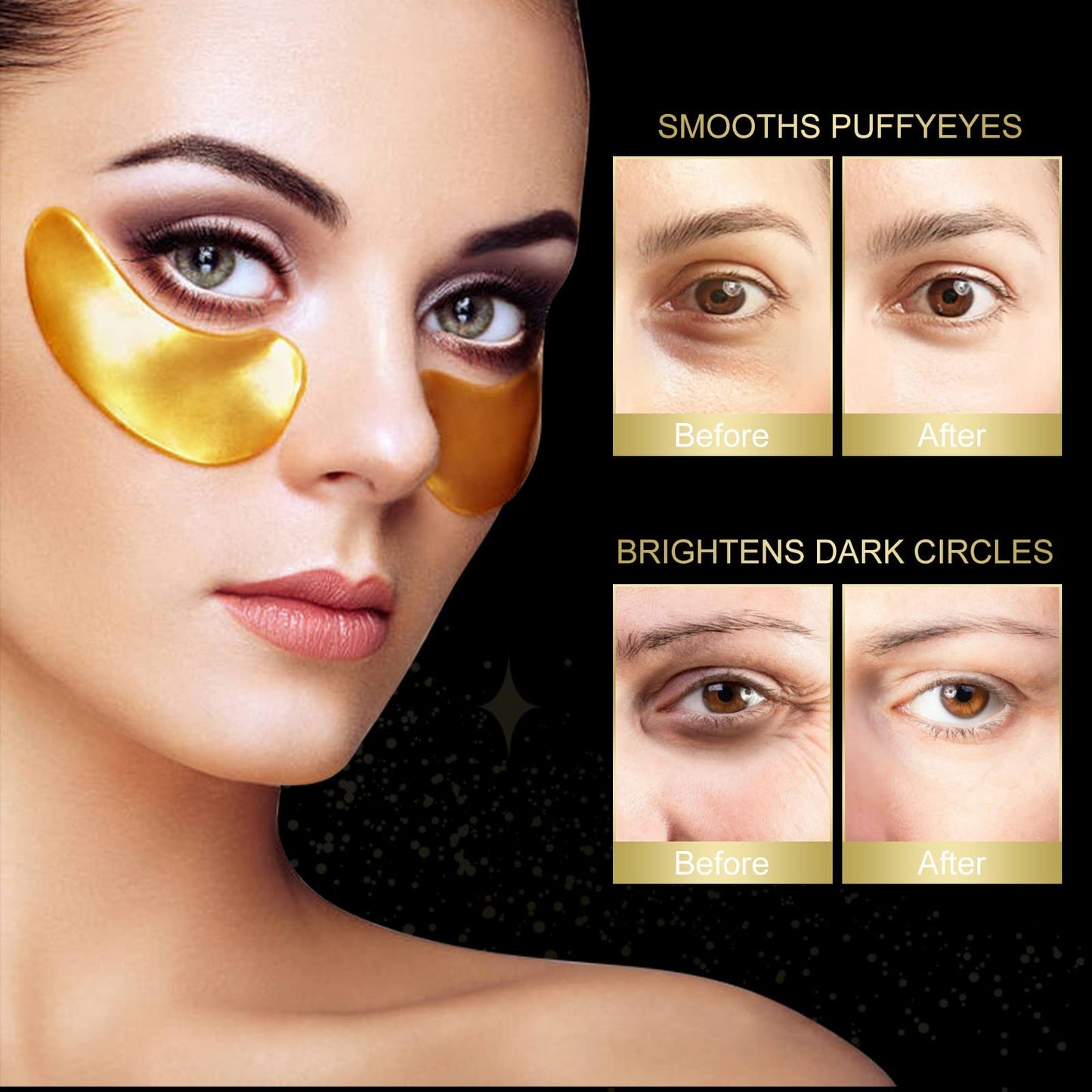 Generic Under Eye Patches,24K Gold Eye Masks, Eye Masks for Anti Wrinkles, Dark Circle Puffiness, Eye Gel Patch Women Men Under Eye Gel Patches (20 Pairs)